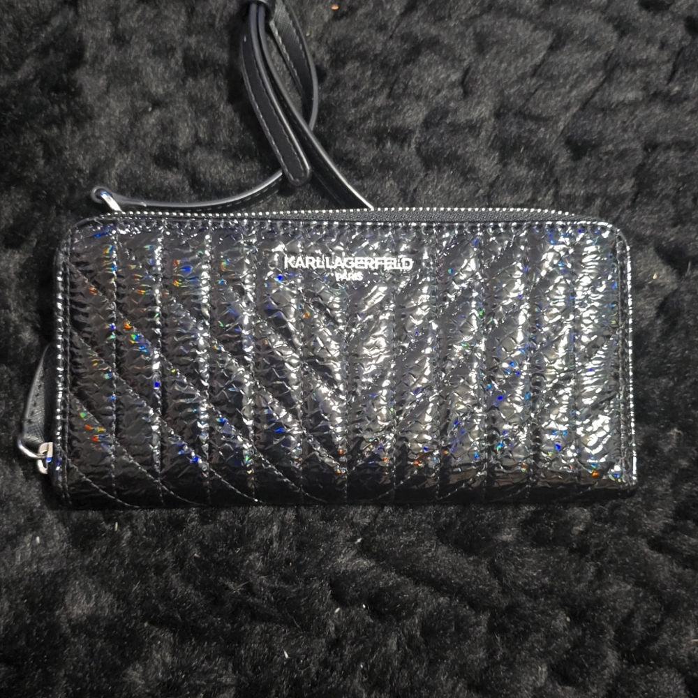 Karl Lagerfeld Black oil slick crossbody wallet